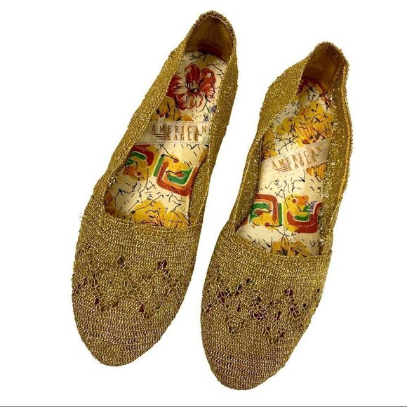 American Eagle Metallic Gold Woven Flats • Size 7 • NWOT - Picture 3 of 13